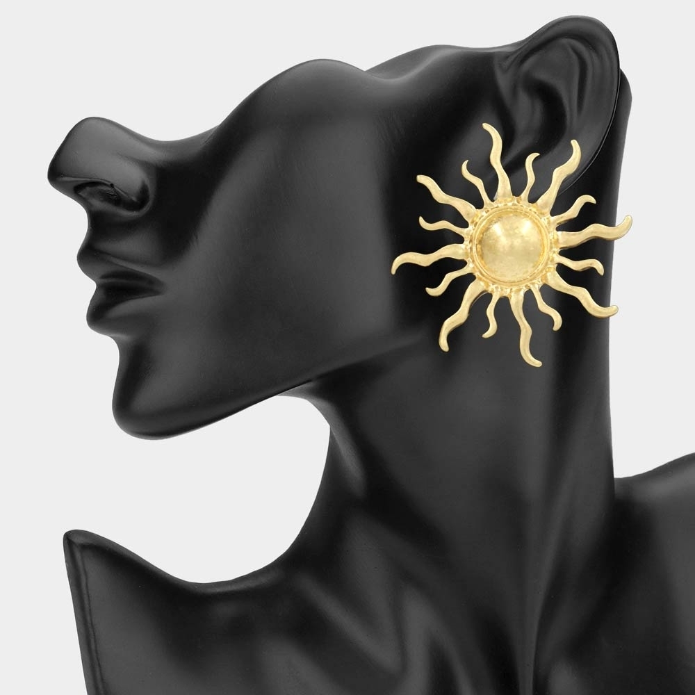 Gold Sunburst Statement Earrings - Picture 2 of 2